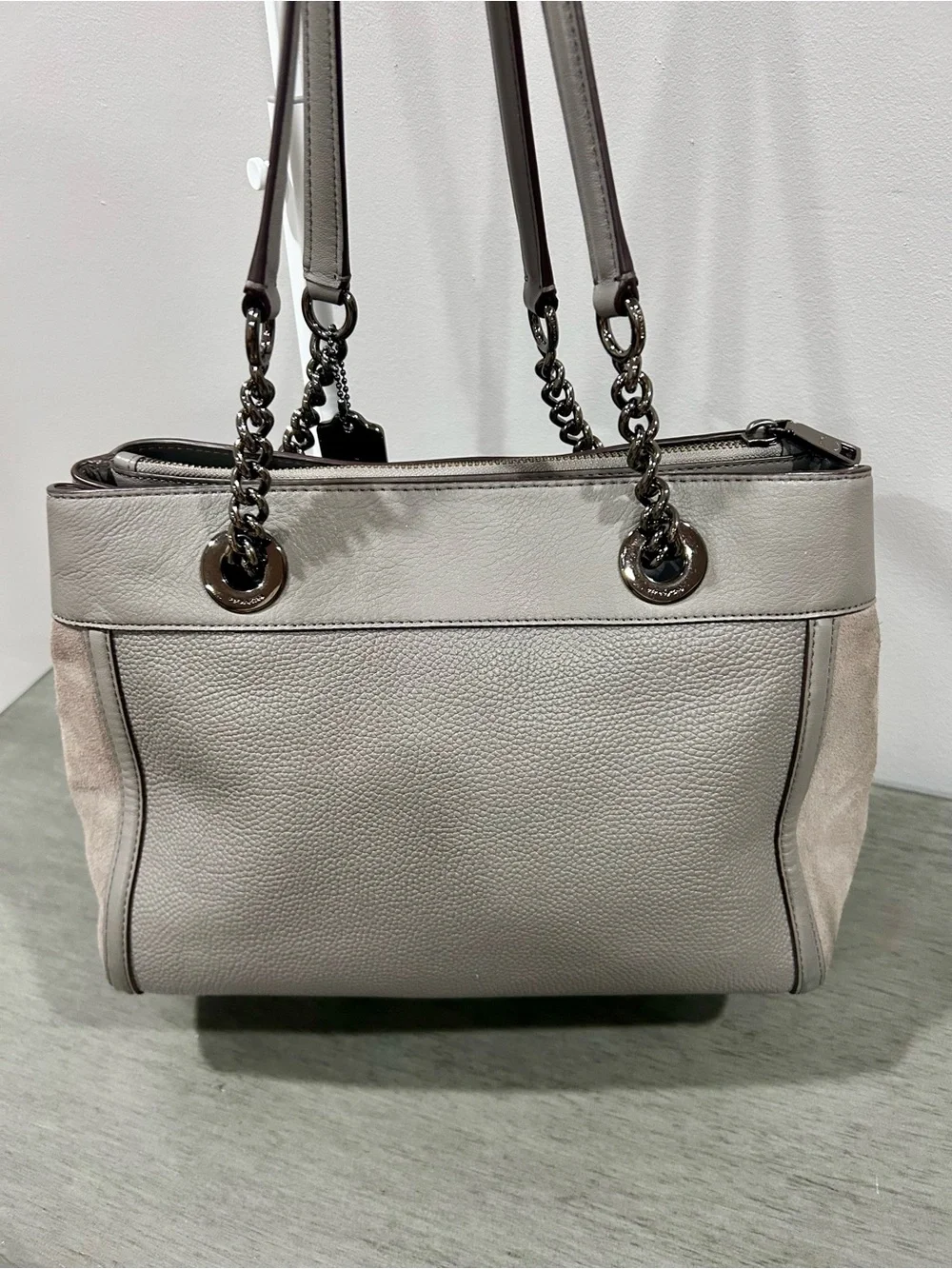 Coach Pebbled Leather Shoulder Bag in Light Gray